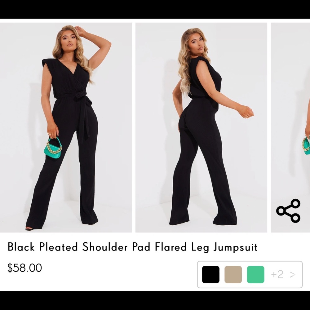 BLACK PLEATED JUMPSUIT W/ SHOULDER PADS